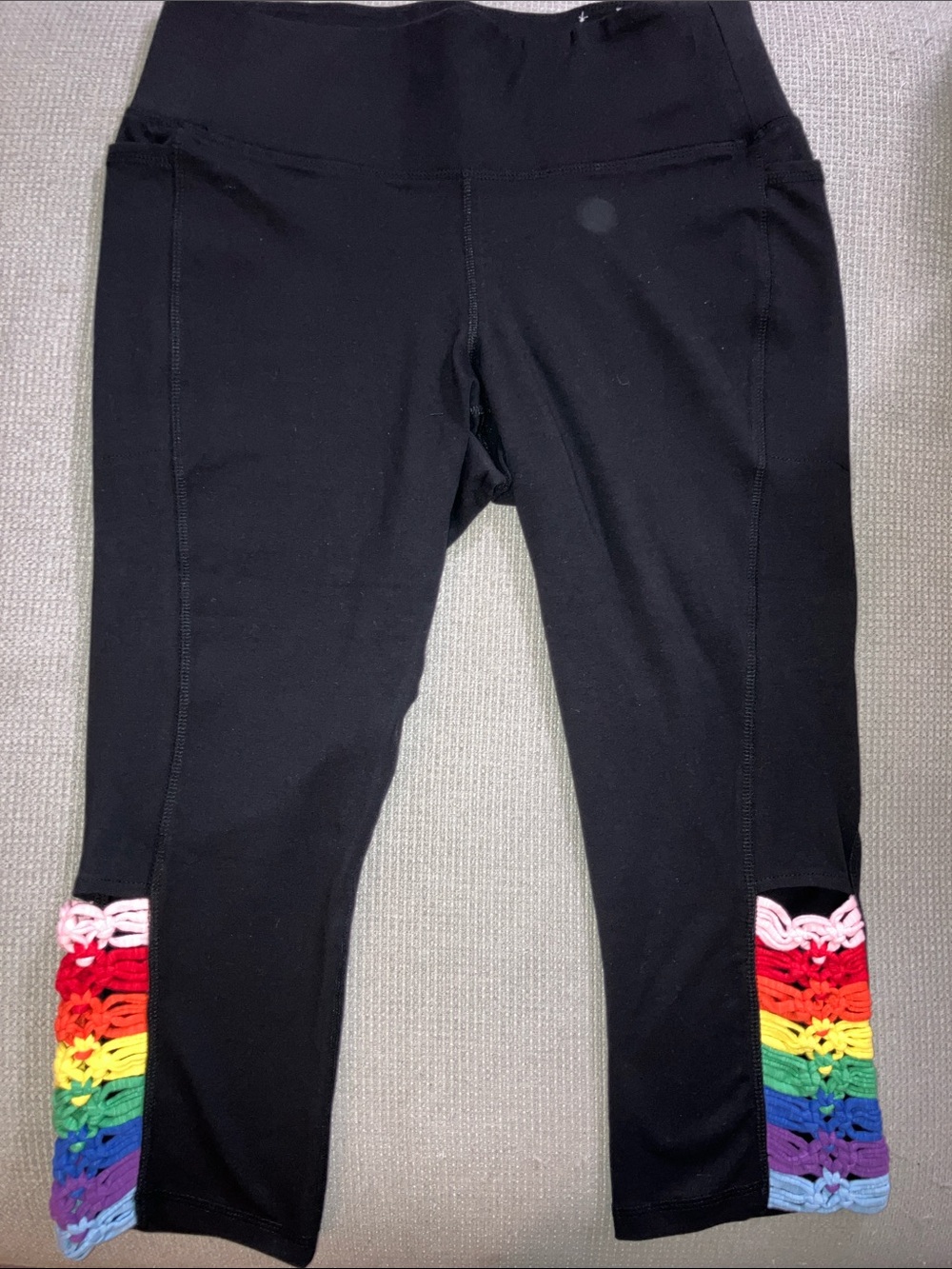 Livi Active Black Leggings with Rainbow Crochet Cuffs